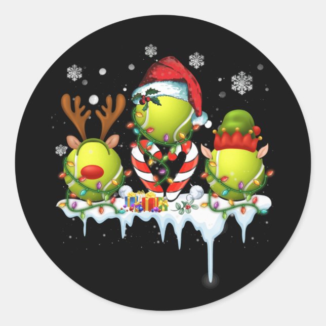 Three Ball Santa Reindeer Tennis Weihnachten Runder Aufkleber (Vorderseite)