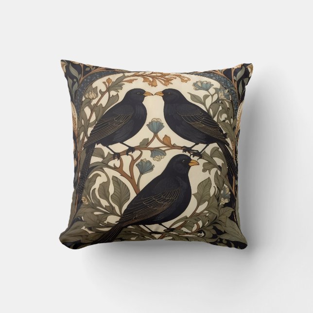 Three Black Birds William Morris Inspiriert Kissen (Vorderseite)