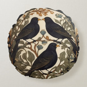 Three Black Birds William Morris Inspiriert Rundes Kissen