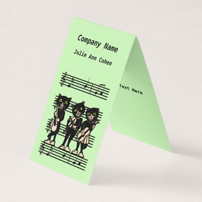 Three Black Cat Musician Sheet Music Green Visitenkarten (Vorderseite)