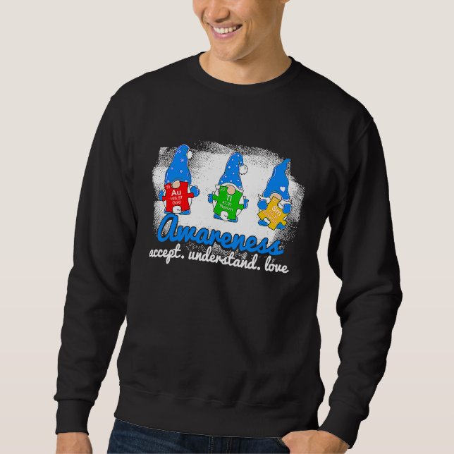 Three Blue Gnomes Holding Color Puzzle Autism Awar Sweatshirt (Vorderseite)