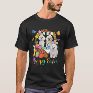 Three Bunny Bichon Frise Dogs In Easter Eggs Baske T-Shirt