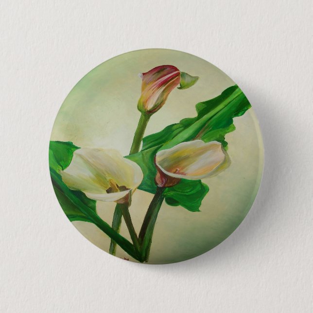 Three Calla Lilies Atemberaubend Botanical Acrylic Button (Vorderseite)