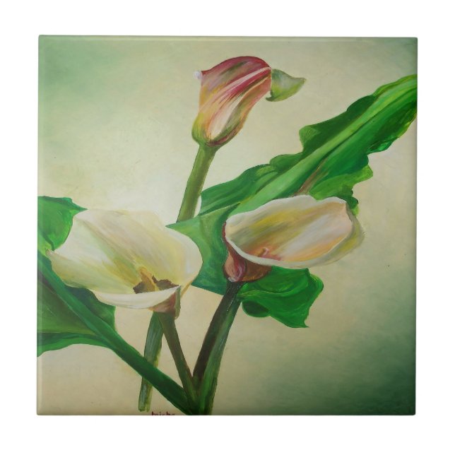Three Calla Lilies Atemberaubend Botanical Acrylic Fliese (Vorderseite)