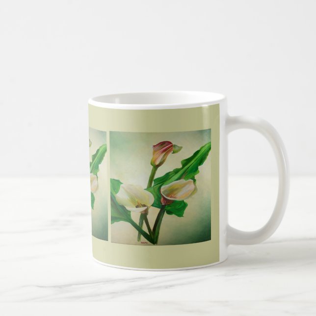 Three Calla Lilies Atemberaubend Botanical Acrylic Kaffeetasse (Rechts)