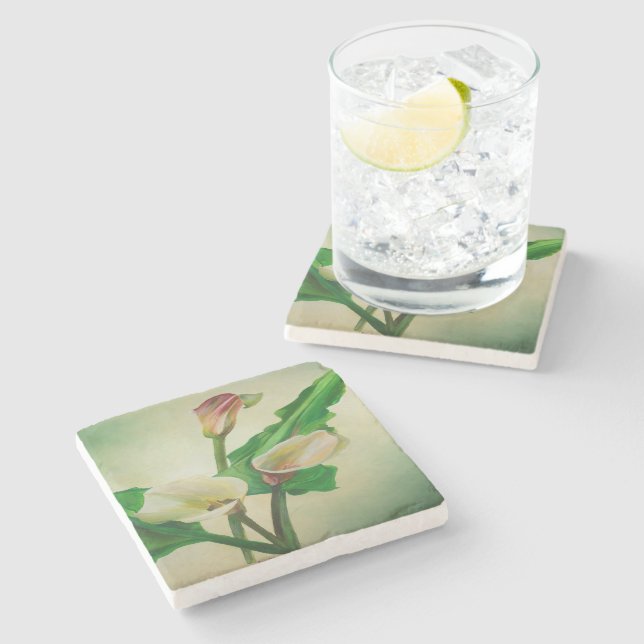 Three Calla Lilies Atemberaubend Botanical Acrylic Steinuntersetzer (Seitenansicht)