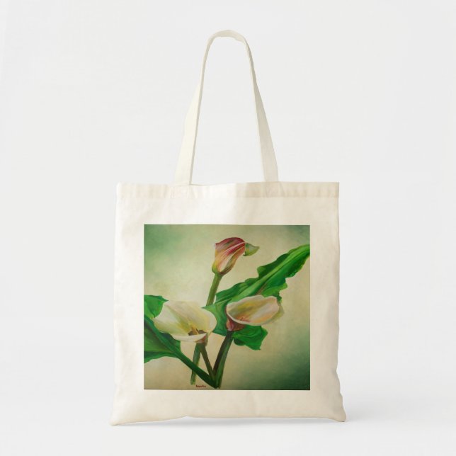 Three Calla Lilies Atemberaubend Botanical Acrylic Tragetasche (Vorne)