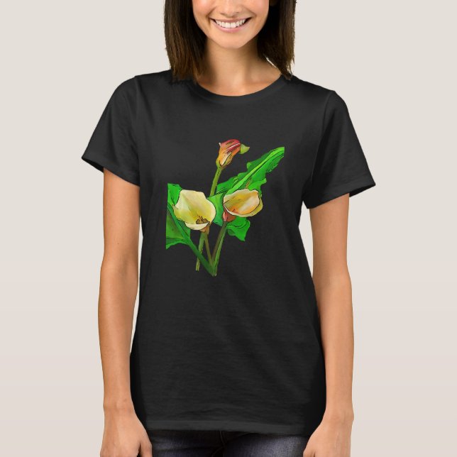 Three Calla Lilies Black Outline T-Shirt (Vorderseite)
