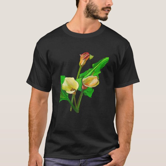 Three Calla Lilies Black Outline T-Shirt (Vorderseite)