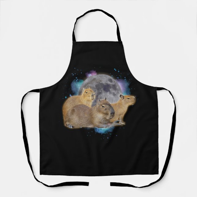 Three Capybaras Moon Funny Capybara Meme Mystical Schürze (Vorderseite)