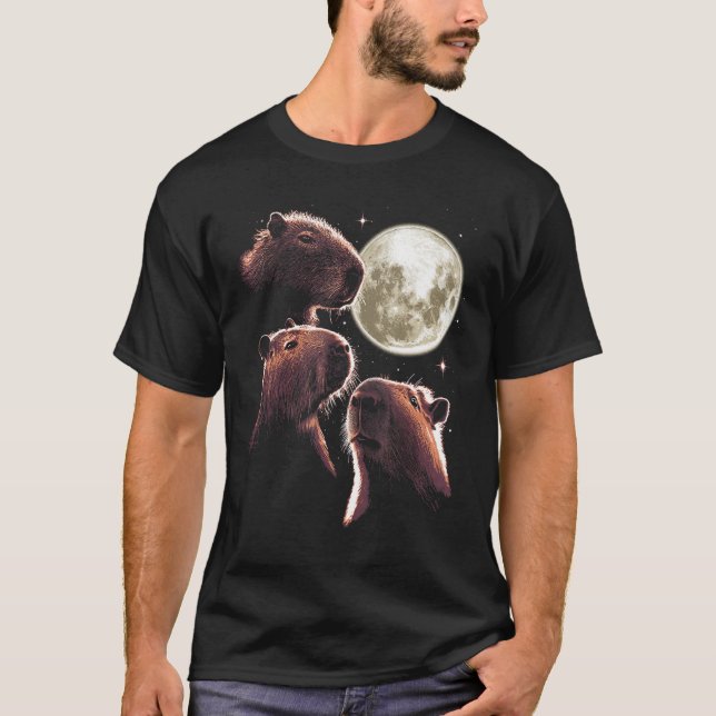 Three Capybaron Moon Funny Capybara Meme Mystical  T-Shirt (Vorderseite)