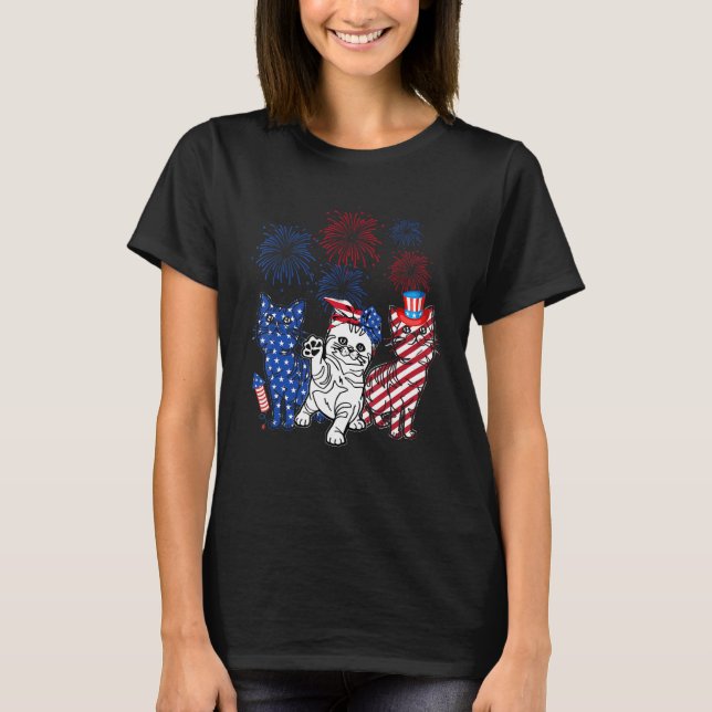 Three Cat 4th Of July American Flag Patriotic Cat T-Shirt (Vorderseite)