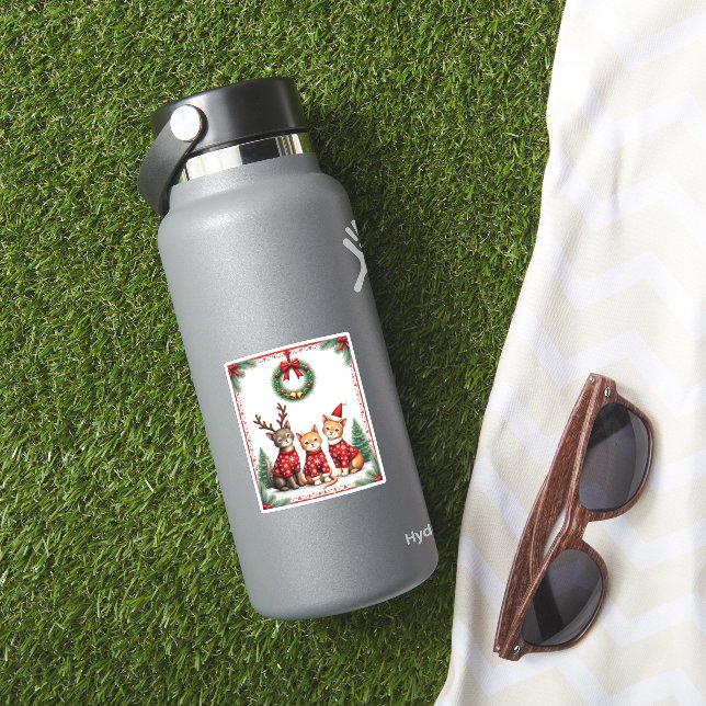 Three Cat Funny Christmas Cat Ugly Xmas Sweater Me Aufkleber (HydroFlask Insitu)