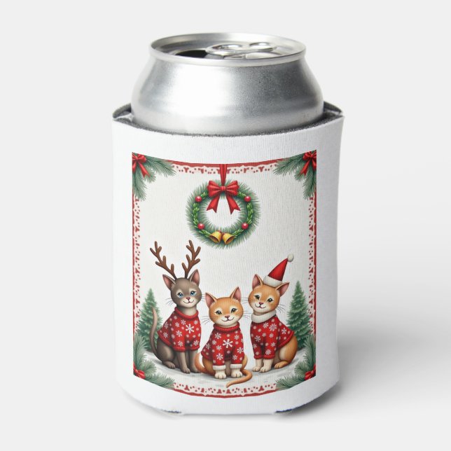 Three Cat Funny Christmas Cat Ugly Xmas Sweater Me Dosenkühler (Kanne Vorderseite)