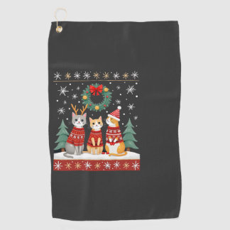 Three Cat Funny Christmas Cat Ugly Xmas Sweater Me Golfhandtuch