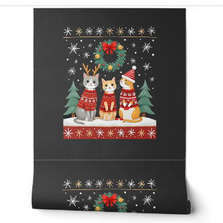 Three Cat Funny Christmas Cat Ugly Xmas Sweater Me Tapete