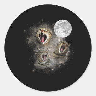 Three Cat Meow Moon Funny Weird Curse Runder Aufkleber