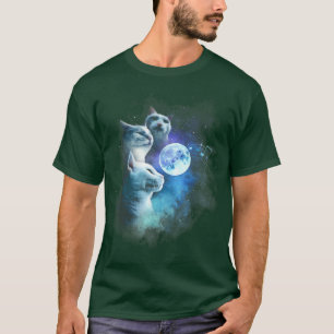 Three Cat Moon 3 Wolfs Niedlich Kitten Funny Cat L T-Shirt