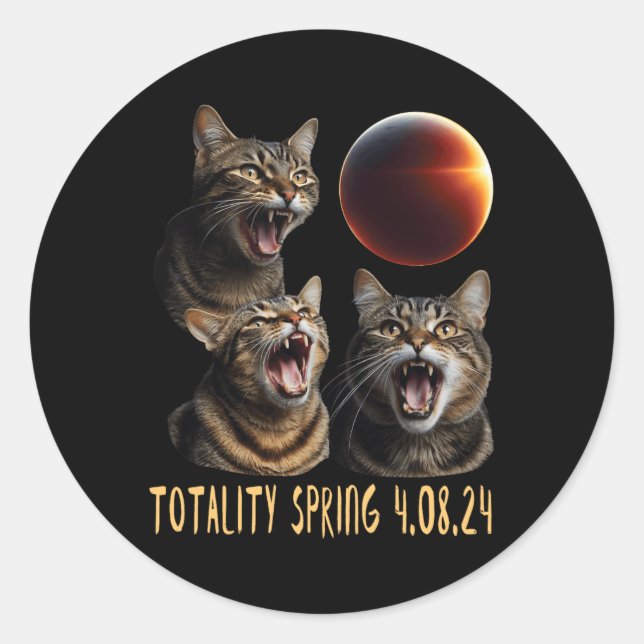 Three Cat Moon 3 Wolfs Solar 2024 Eclipse Totality Runder Aufkleber (Vorderseite)