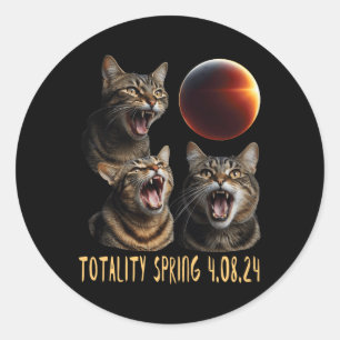 Three Cat Moon 3 Wolfs Solar 2024 Eclipse Totality Runder Aufkleber