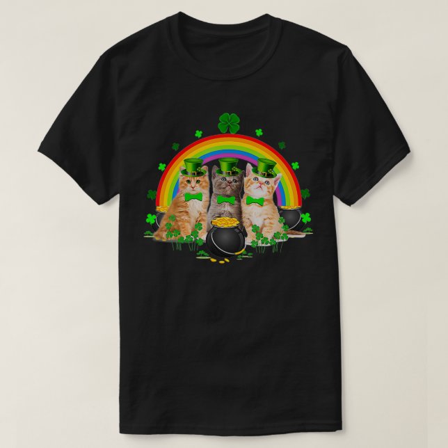 Three Cat St Patricks Day Kitty Kitten Lover Iris T-Shirt (Design vorne)