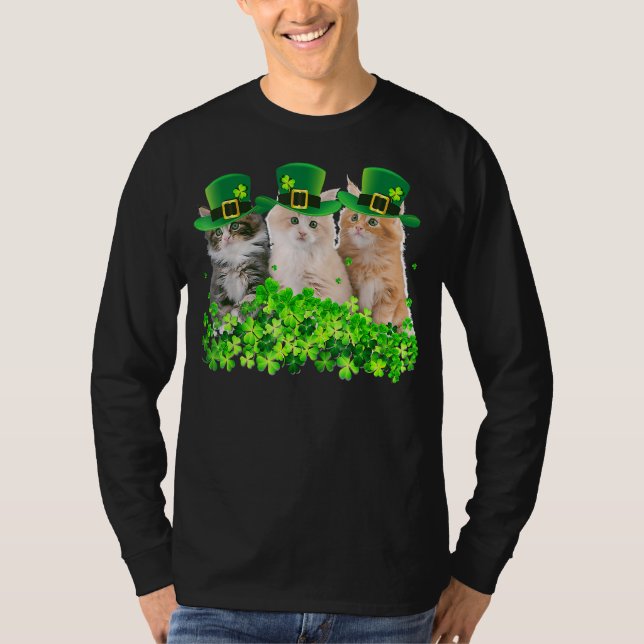 Three Cat St Patricks Day Kitty Kitten Lover Irish T-Shirt (Vorderseite)