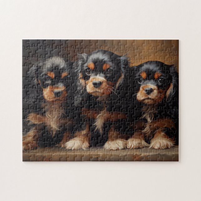 Three Cavalier King Charles Spaniel Welpen (Horizontal)