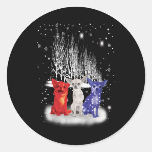 Three Chihuahua Snow Patriotic American Christmas Runder Aufkleber
