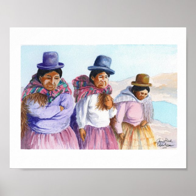 Three Cholitas; Indigene Frauen in Bolivien Poster (Vorne)