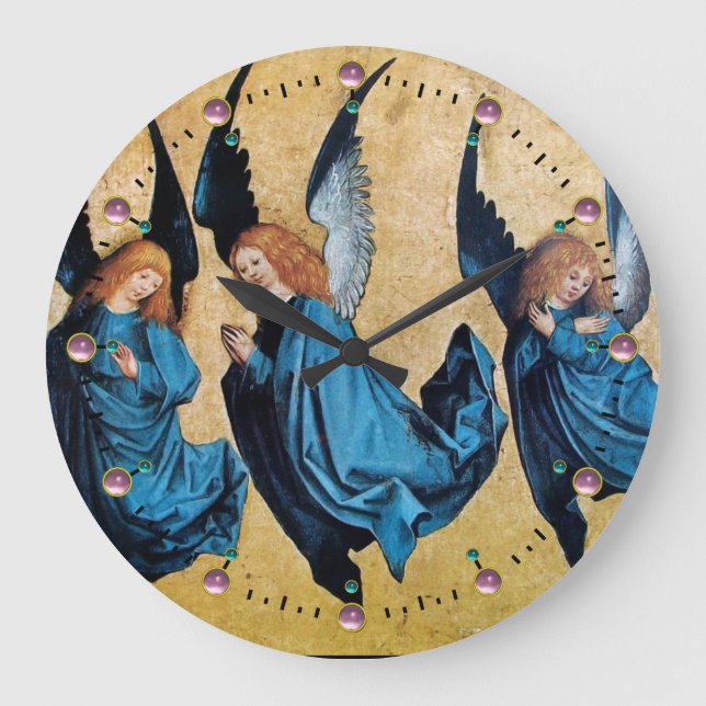 THREE CHRISTMAS ANGELS IN BLUE GROßE WANDUHR (Vorderseite)