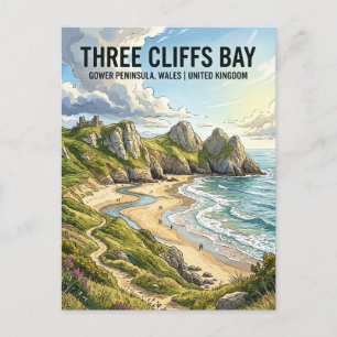 Three Cliffs Bay Vereinigtes Königreich Postkarte