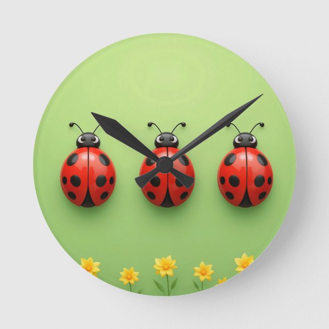 Three Colorful Ladybugs Runde Wanduhr (Vorderseite)
