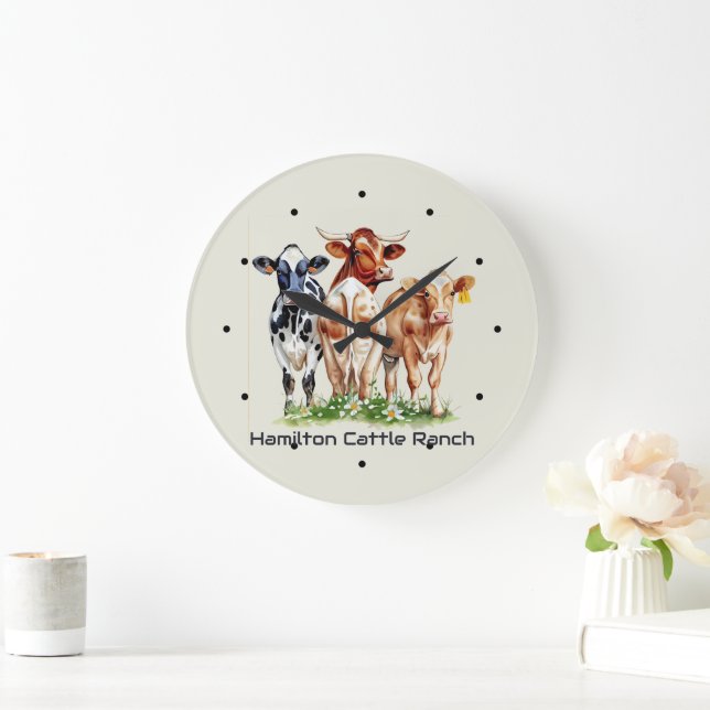 Three Cows Humorous Personalized  Große Wanduhr (Zuhause)