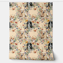 Three Dogs in Wildflowers Seamless  Tapete