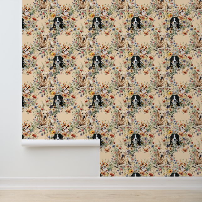 Three Dogs in Wildflowers Seamless  Tapete (Anwendung)