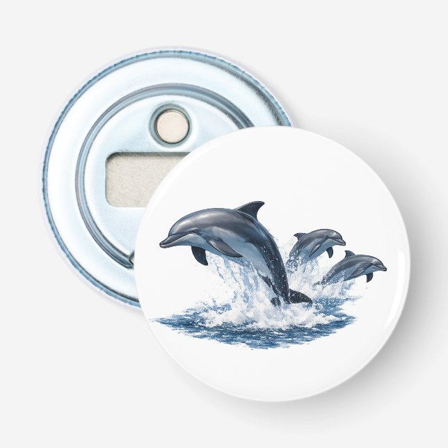 Three Dolphins Jumping, Ocean Life Hat Design Flaschenöffner (Vorderseite)