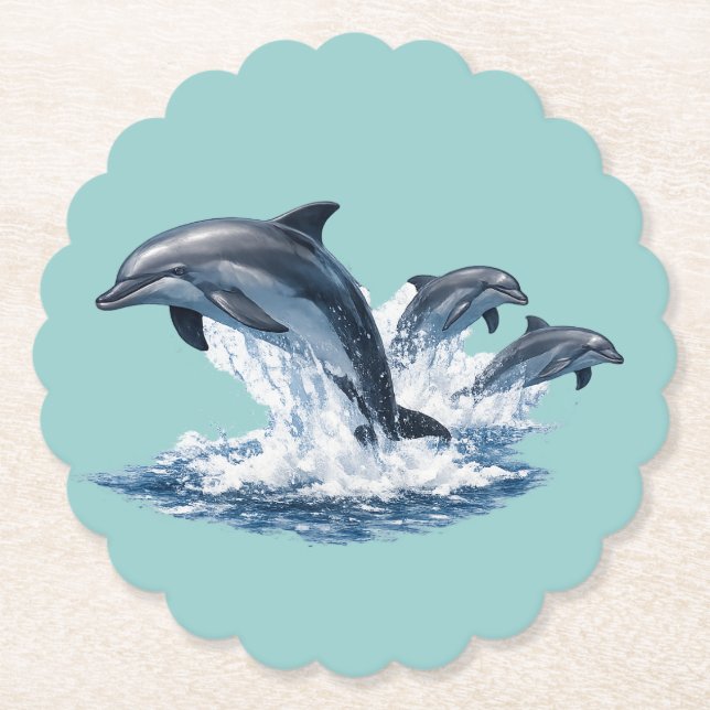 Three Dolphins Jumping, Ocean Life Hat Design Untersetzer (Vorderseite)