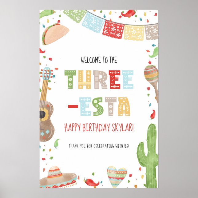 Three-esta 3rd Birthday Party Welcome Sign Poster (Vorne)