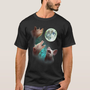 Three Farm Pigs Howl At Moon 3 Wolfs Wolves Funny T-Shirt