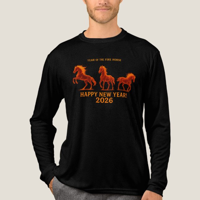 Three Fire Horses Fiery Stallion Zodiac Design Tri-Blend Shirt (Vorderseite)