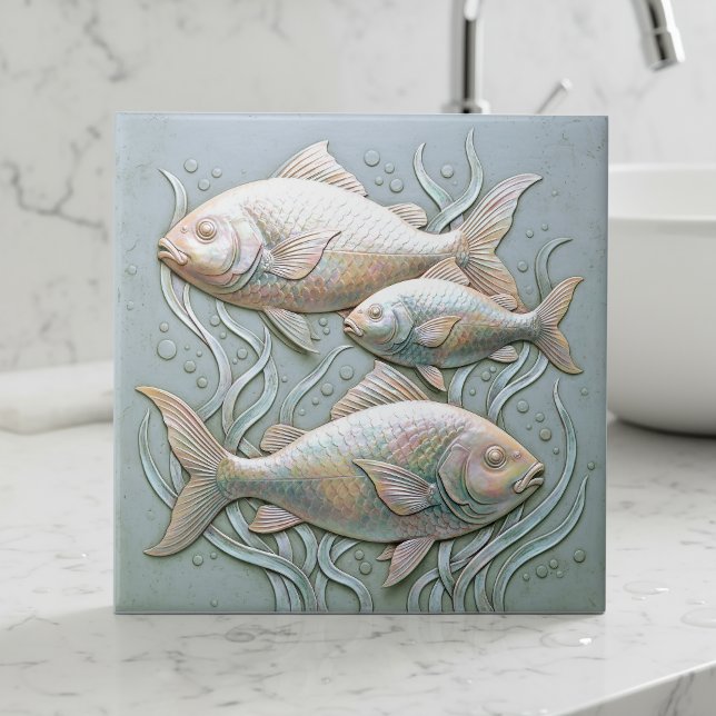 Three Fish Opalescent Bas Relief D1221 Fliese (Von Creator hochgeladen)