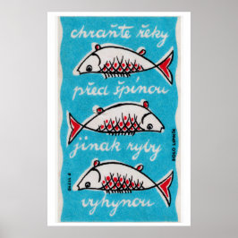 Three Fishes - Matchbox Print - Czech Wall Art Poster