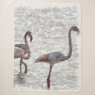 Three Flamingos Watercolor Sherpadecke