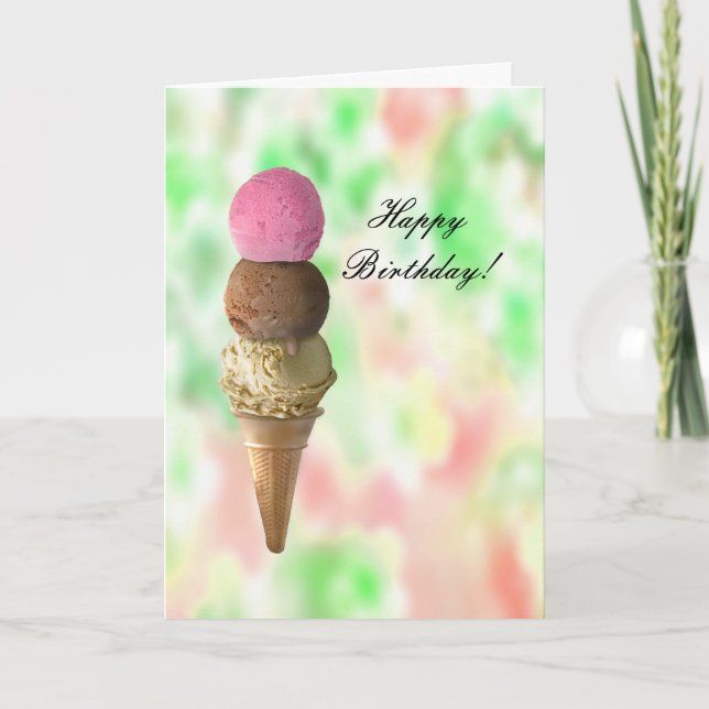 Three Flavors Ice Cream Cone Happy Birthday Karte (Vorderseite)