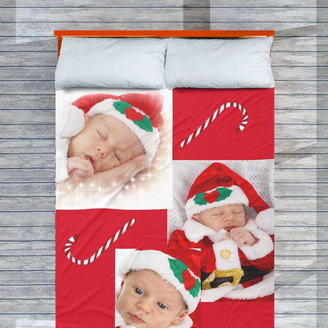Three Foto Baby 1. Weihnachtsfamilie Candy Canes Fleecedecke (Von Creator hochgeladen)