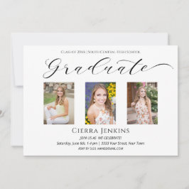 Three Foto Calligraphy White Graduation Party Inv. Einladung