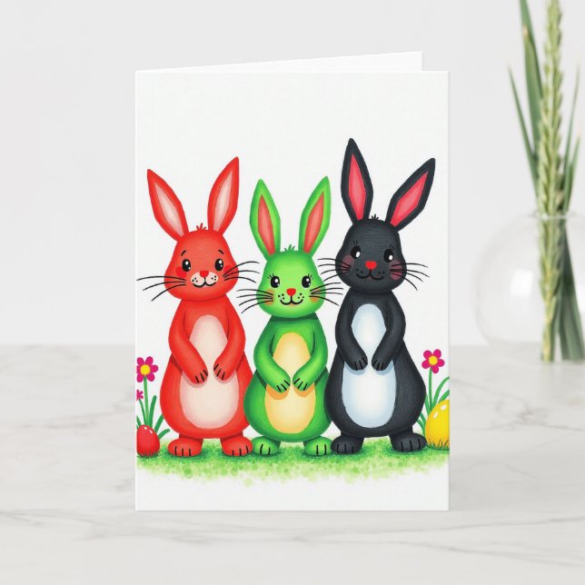 Three Friends Rabbit Pattern Card Karte (Vorderseite)