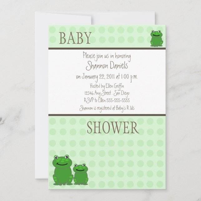 Three Frogs-Green-Baby-Dusche Einladung (Vorderseite)