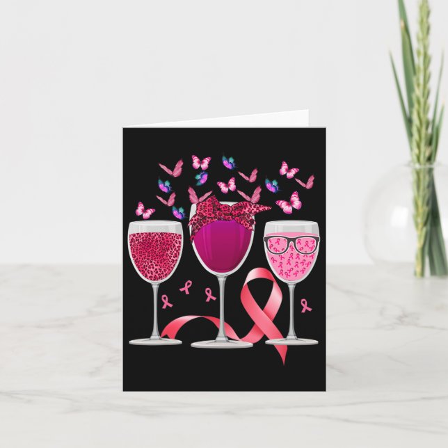 Three Gl Wine Breast Cancer Awareness Pink Ribbon Karte (Vorderseite)