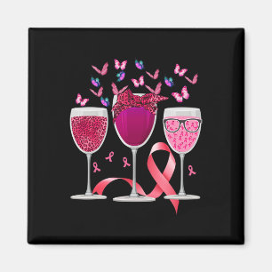 Three Gl Wine Breast Cancer Awareness Pink Ribbon Magnet